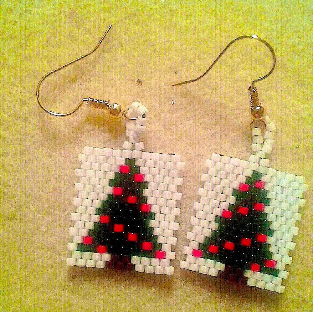 “Xmas Tree” reversible beaded earrings. PRICE IS FIRM